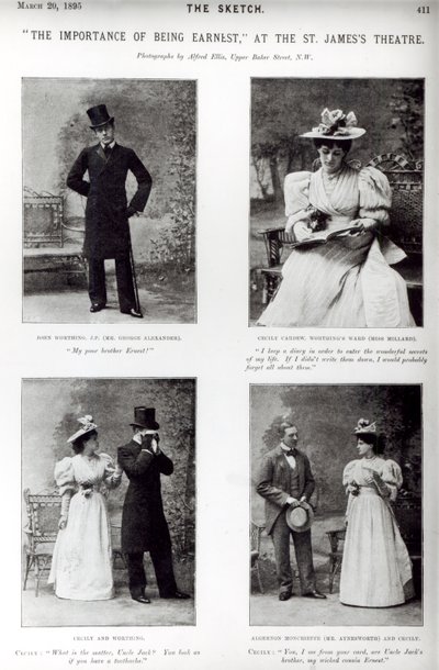 Scenes from The Importance of Being Earnest, by Oscar Wilde (1854-1900) at the St. James Theatre, from Sketch, 20 March 1895 by English Photographer